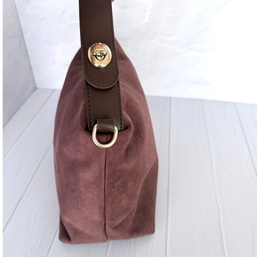 8 Other Reasons Bag Suede Brown Shoulder Bag Hobo Crossbody Gold Hardware - Picture 7 of 16